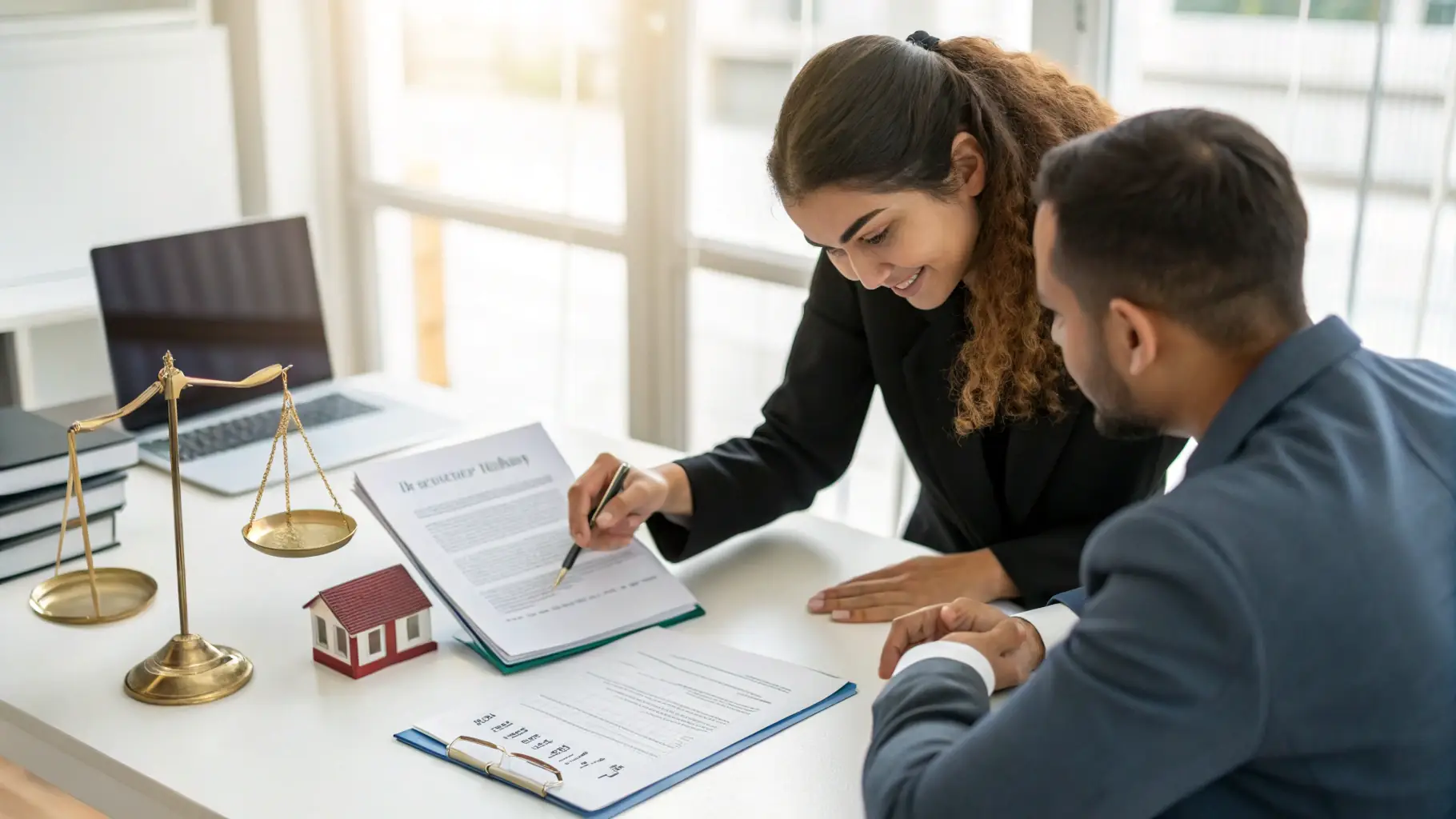 TrustPoint Disability & Legal Services Legal Document Assistant explaining a contract in Spanish to a client before starting the legal filing process.