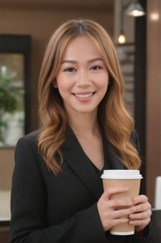 Professional woman smiling and holding coffee in an office setting—representing a trusted legal document preparer in San Jose ready to assist with affordable legal help.