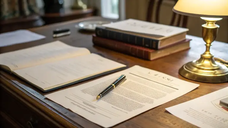 Legal document preparation services near me – desk with legal documents, estate planning binder, and fountain pen at TrustPoint Disability & Legal Services in San Jose