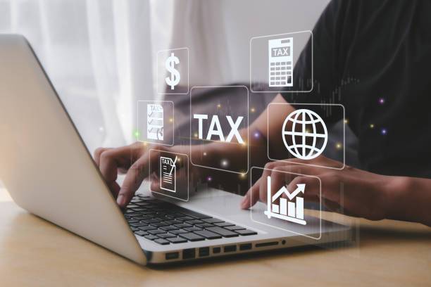 Person working on past due taxes filing.