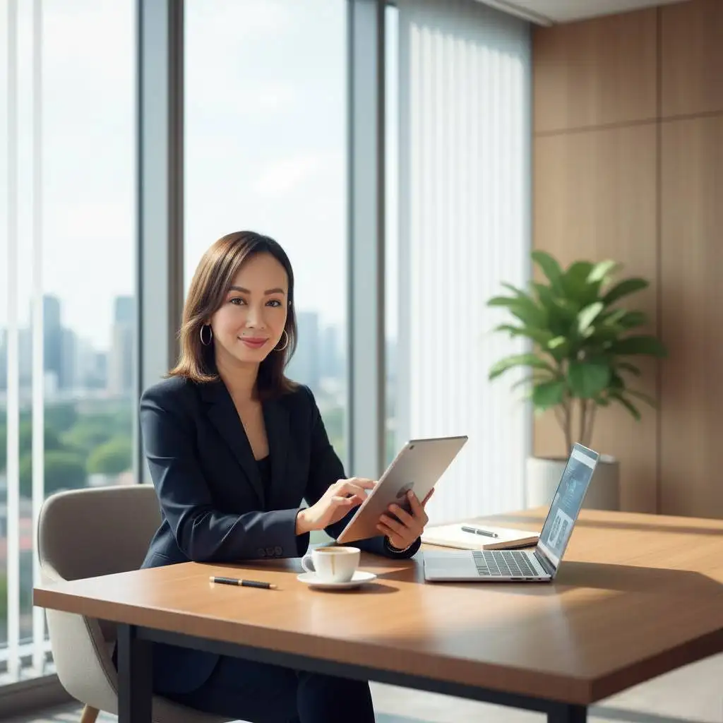 Woman working in modern office setting