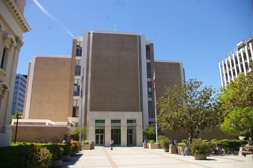 Modern courthouse with clear blue sky