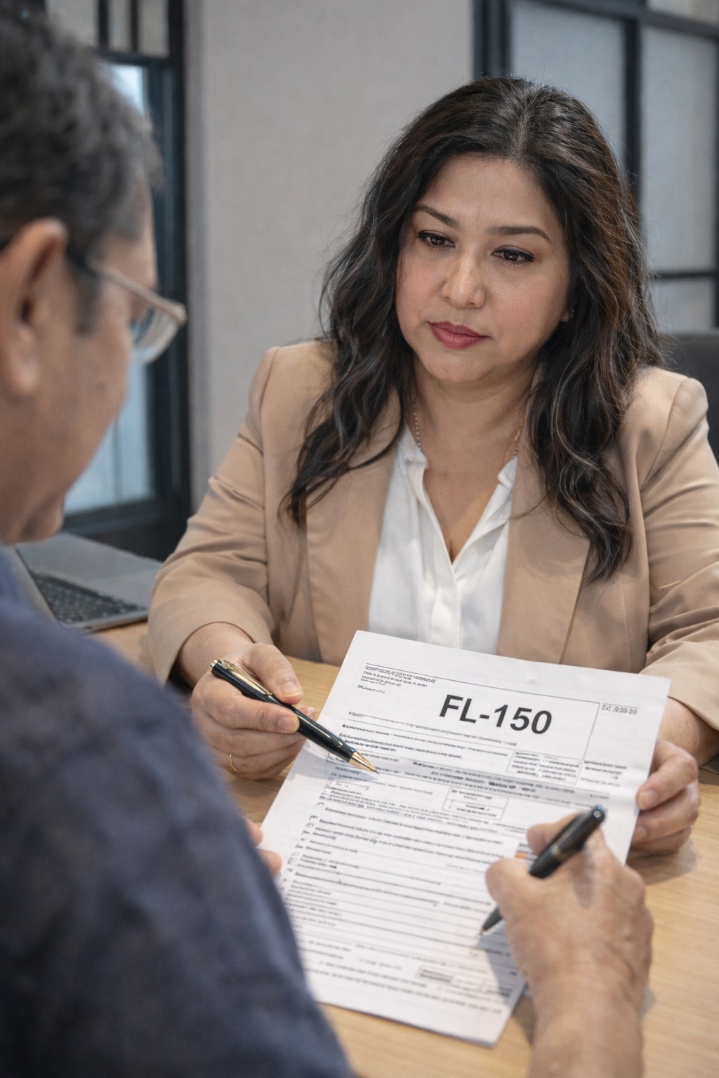 Rosa Gafare, Legal Document Assistant LDA #269 of Expert Multi-Services, reviewing divorce documents with a client at 434 Blossom Hill, San Jose