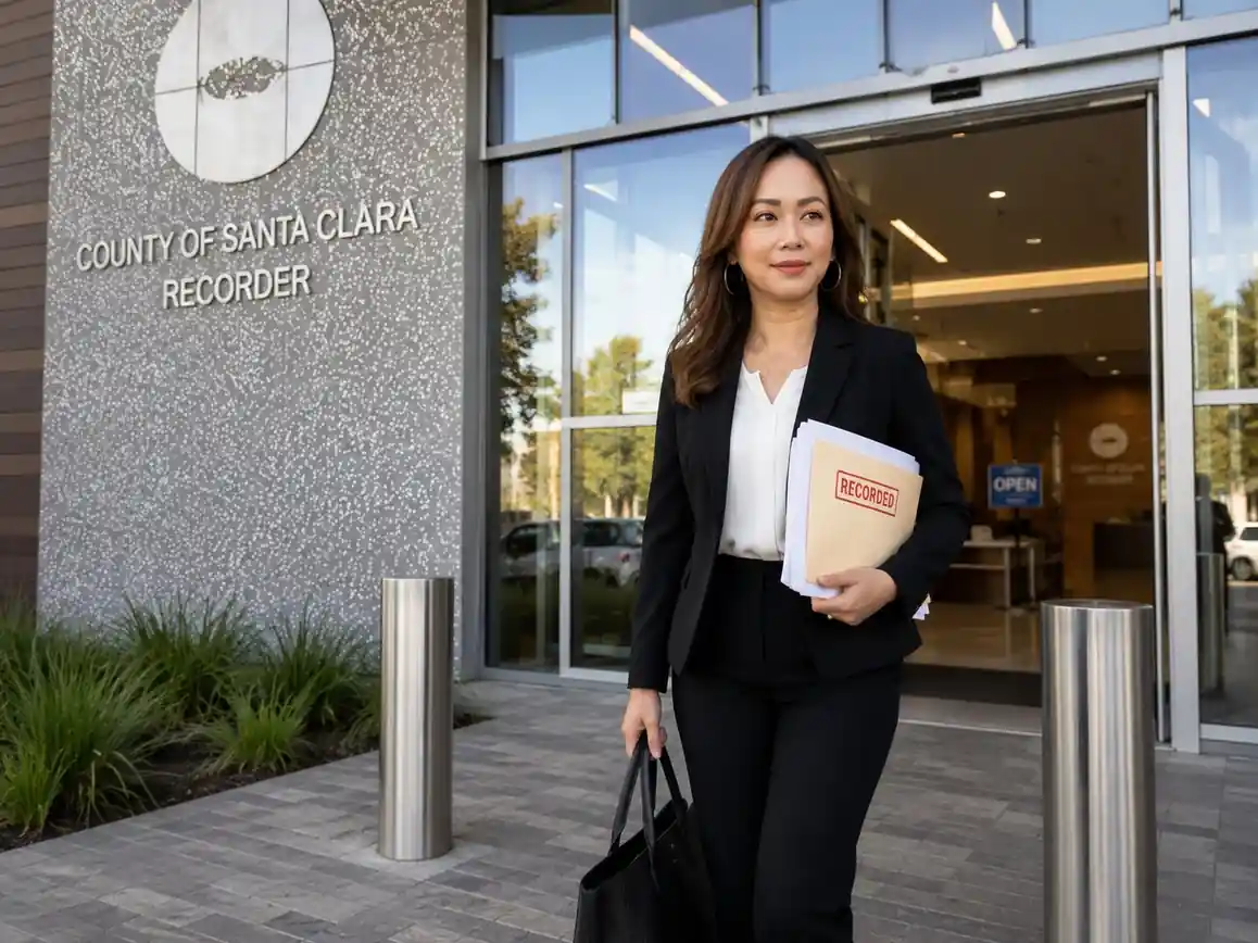 Quinnie Do LDA #268 outside the County of Santa Clara Recorder office with recorded California spousal property transfer documents