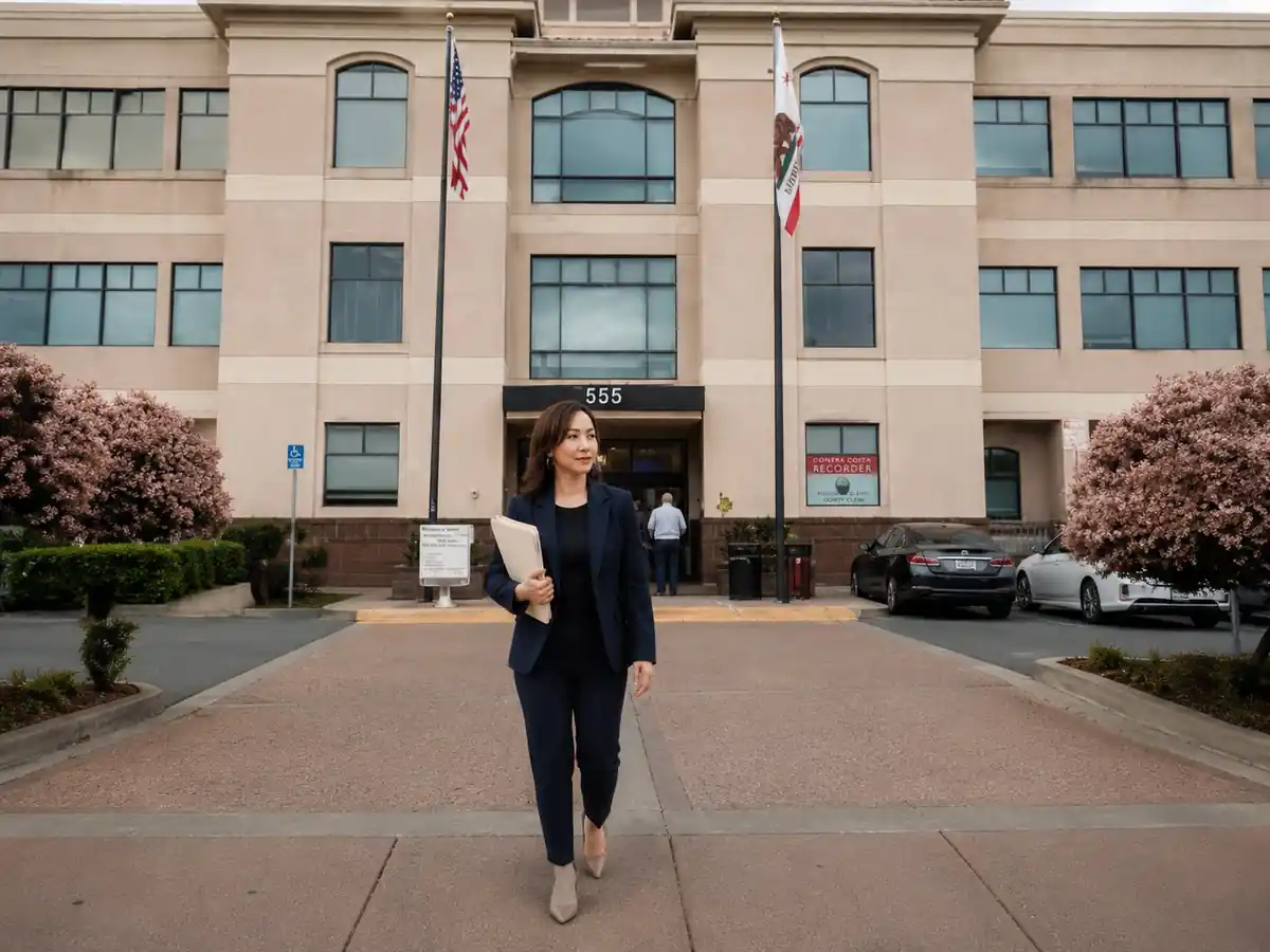 Quinnie Do California Registered LDA #268 outside the Contra Costa County Clerk-Recorder office at 555 Escobar Street in Martinez where TrustPoint records property deed transfers